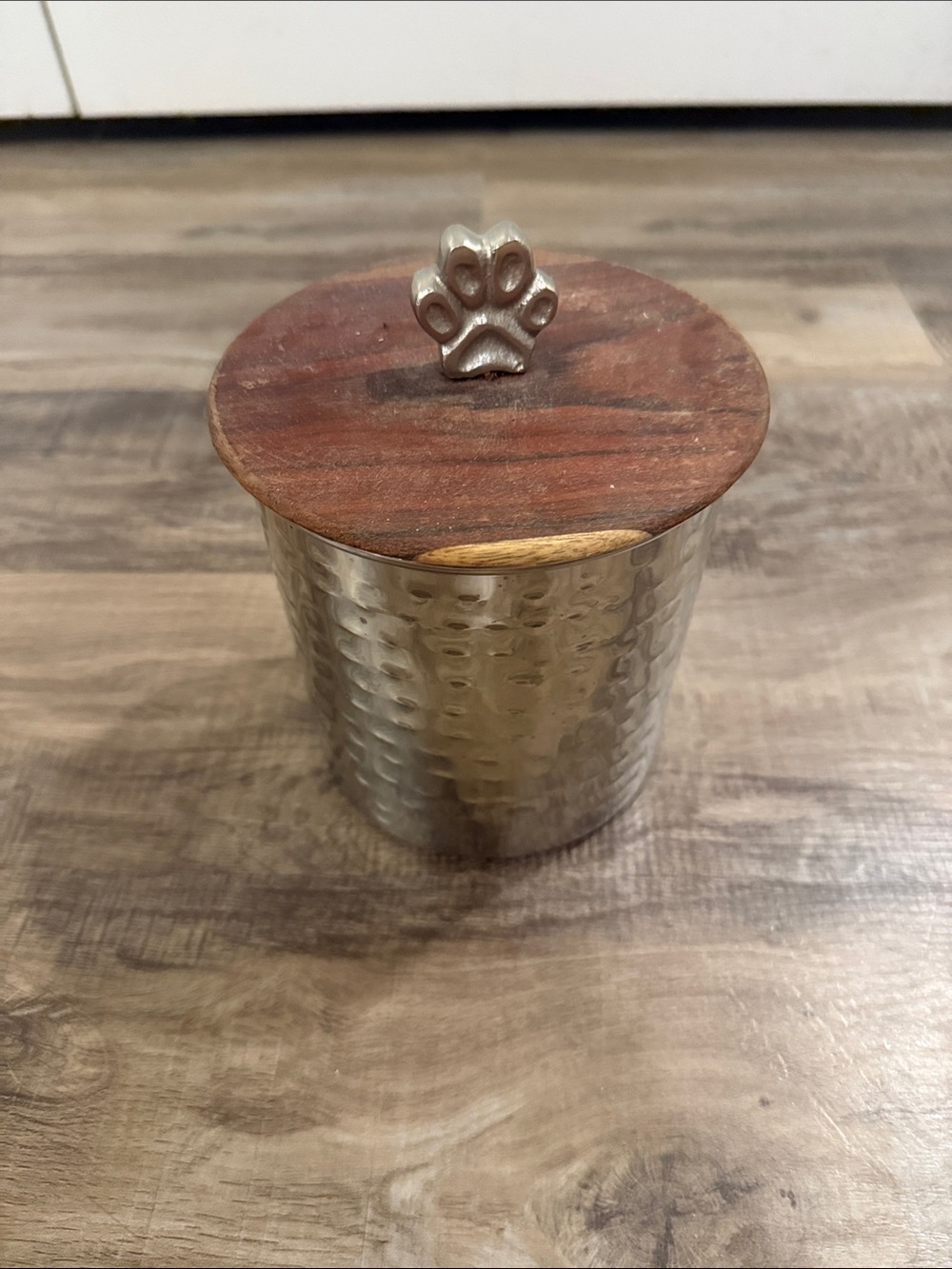 Metal and Wood Paw-Top Decorative Storage Jar - Silver and Brown